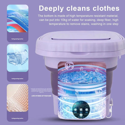 8L Mini Folding Washing Machine – Portable Laundry Washer with Automatic Modes & Drain Basket | Compact & Travel-Friendly