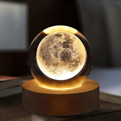 LED Crystal Ball Table Lamp - USB 3D Moon & Galaxy Night Light for Home Décor, Party, and Xmas Gifts