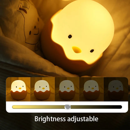 Cartoon Eggshell Chicken Night Light - Touch-Controlled Rechargeable LED Lamp for Bedrooms - Perfect Gift for Children