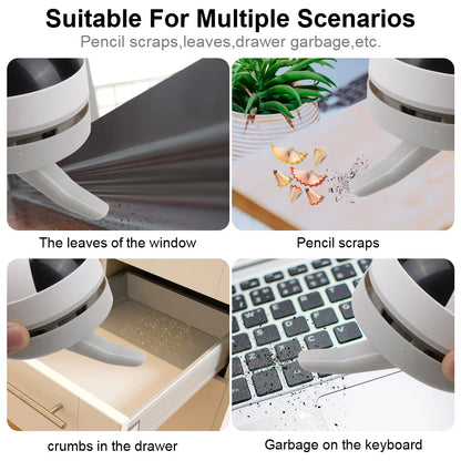 USB Rechargeable Desk Vacuum Cleaner with Brush - Mini Desktop Sweeper for Home & Office