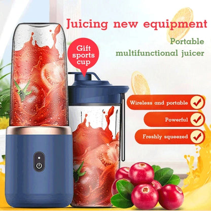 Portable Fruit Juice Blender - USB Rechargeable Mini Juicer Cup with 6 Blades for Smoothies and Juicing