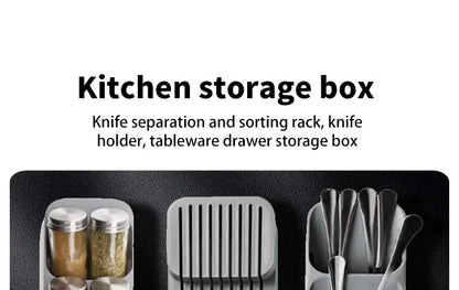 Multi-Functional Kitchen Drawer Cutlery Storage Tray – Knife, Fork, Spoon Organizer with Spice Bottle Holder