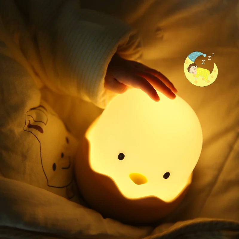 Cartoon Eggshell Chicken Night Light - Touch-Controlled Rechargeable LED Lamp for Bedrooms - Perfect Gift for Children