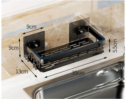 Wall-Mounted Kitchen Sink Drainer Rack | No-Drill Aluminum Sponge Storage & Soap Organizer