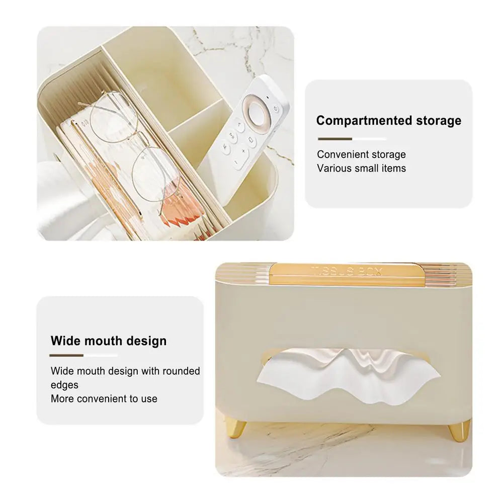 Multifunctional Tissue Box & Desktop Organizer – Modern Living Room Tissue Holder with Compartments