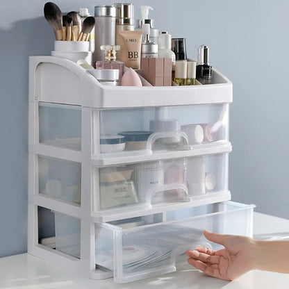 Clear Plastic Makeup & Jewelry Organizer | 3-Drawer Desktop Storage Box for Cosmetics and Essentials