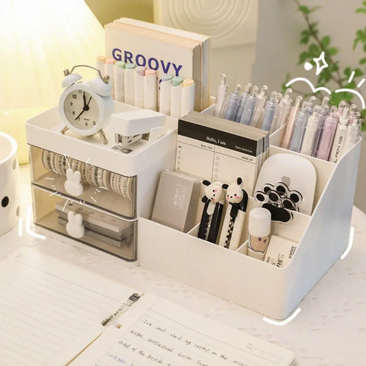 Transparent Desktop Organizer with Drawers – Multi-Functional Storage Box for Office Supplies, Cosmetics, and Stationery