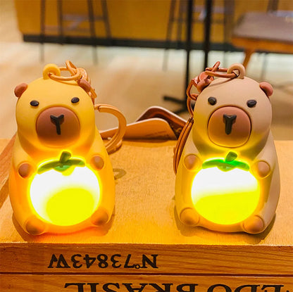 Luminous Capybara Keychain - Cute Mini Capybara Doll Keyring with LED Light & Gold Lobster Clasp