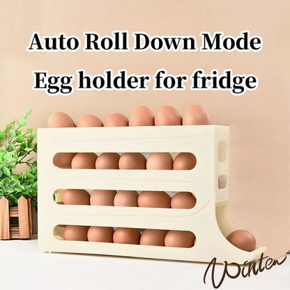 4-Tier Rolling Egg Holder Dispenser – Automatic Scrolling Egg Storage Box for Kitchen