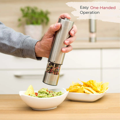 Electric Salt and Pepper Grinder Set - One-Handed Stainless Steel Spice Mill with Built-in Light