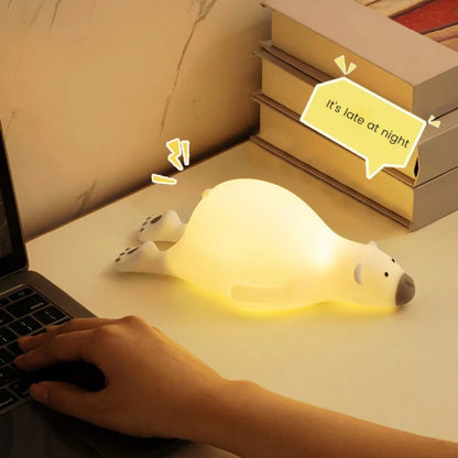 Cute Bear Night Light - Silicone Sensor Lamp with Adjustable Brightness & Timer for Kids' Sleep