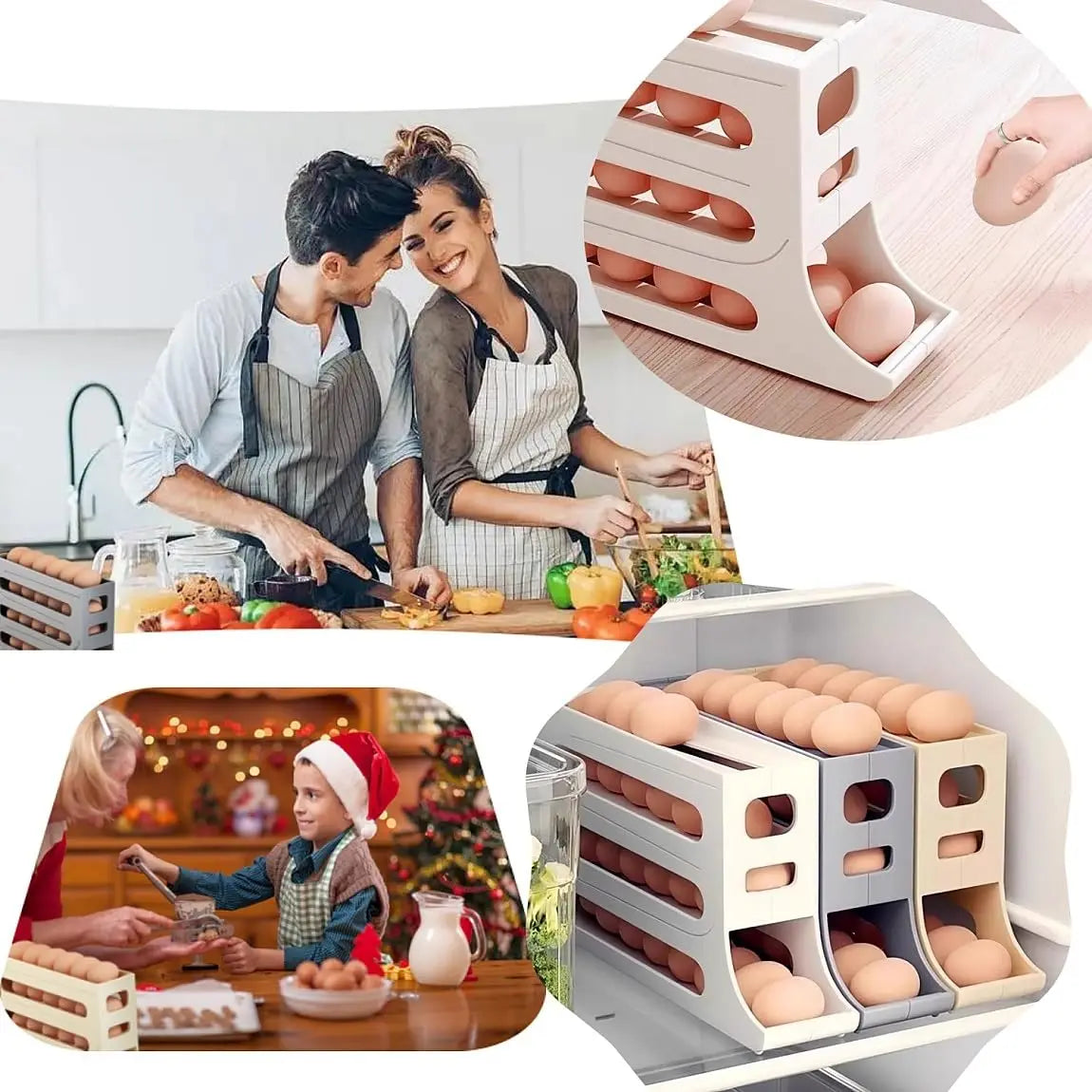 4-Tier Rolling Egg Holder Dispenser – Automatic Scrolling Egg Storage Box for Kitchen