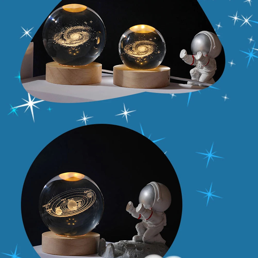 LED Crystal Ball Table Lamp - USB 3D Moon & Galaxy Night Light for Home Décor, Party, and Xmas Gifts