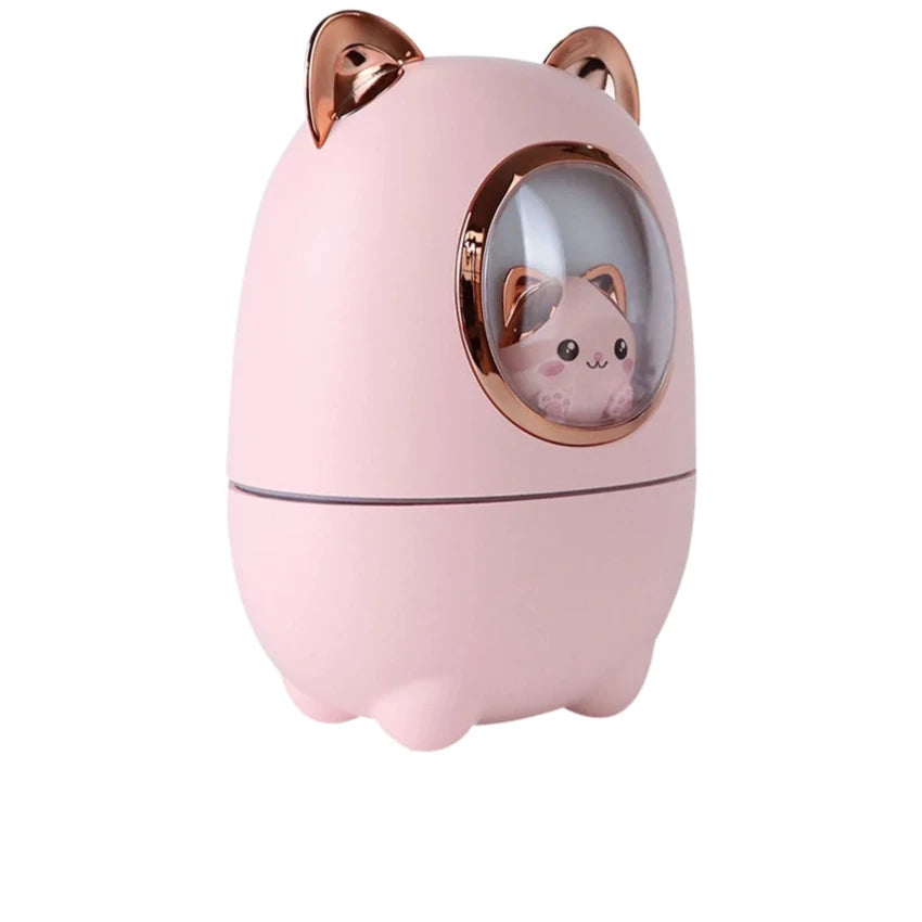 Cartoon Cat Air Humidifier – Silent USB Rechargeable Aroma Diffuser with Night Light for Home, Office & Car