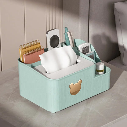 Cartoon Bear Storage Tissue Box – Multi-Functional Cute Organizer with Divided Compartments