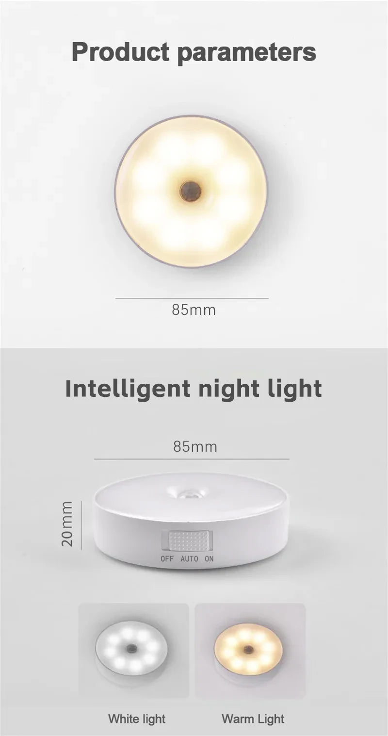 LED Smart Human Body Sensor Night Lamp - Rechargeable Wireless Magnetic Suction Light with Automatic Motion Detection