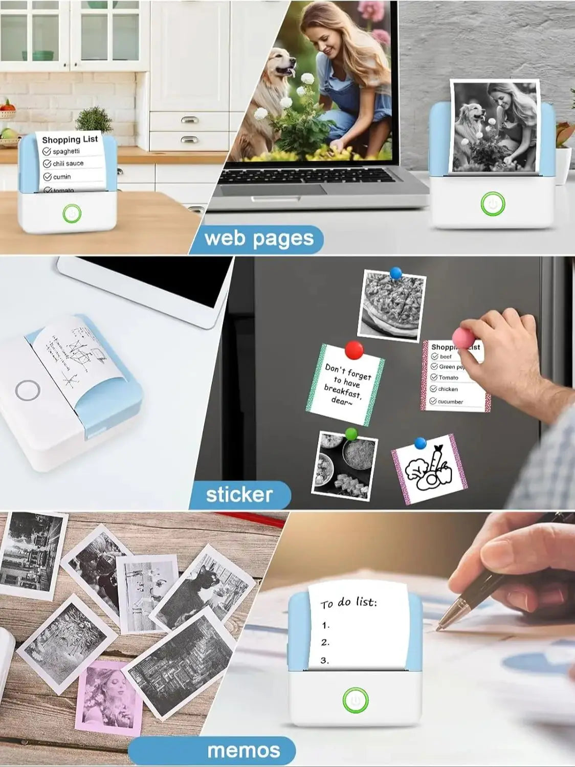 Mini Printer - Inkless Sticker Maker & Portable Thermal Printer for Photo Journals, Notes, and Memo (Bluetooth)