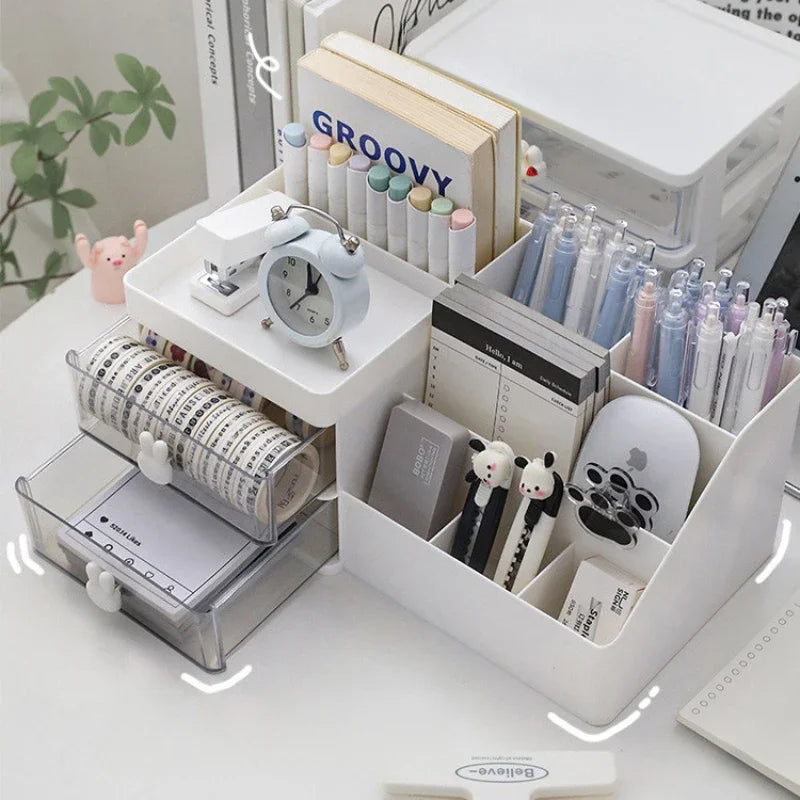 Transparent Desktop Organizer with Drawers – Multi-Functional Storage Box for Office Supplies, Cosmetics, and Stationery