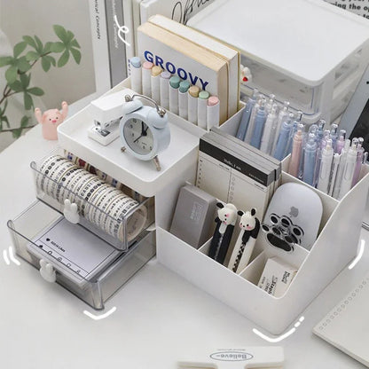 Transparent Desktop Organizer with Drawers – Multi-Functional Storage Box for Office Supplies, Cosmetics, and Stationery