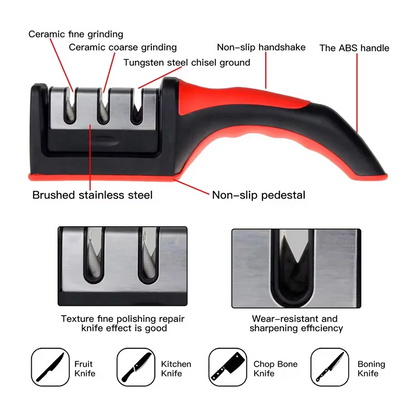 3-in-1 Professional Kitchen Knife Sharpener - 3-Stage Sharpening for Straight and Ceramic Knives