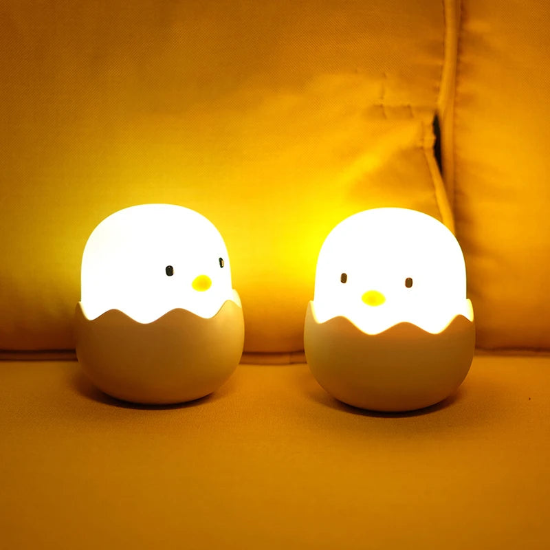 Cartoon Eggshell Chicken Night Light - Touch-Controlled Rechargeable LED Lamp for Bedrooms - Perfect Gift for Children