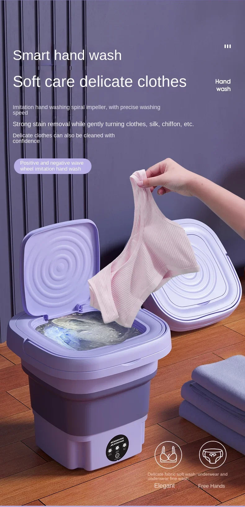 8L Mini Folding Washing Machine – Portable Laundry Washer with Automatic Modes & Drain Basket | Compact & Travel-Friendly