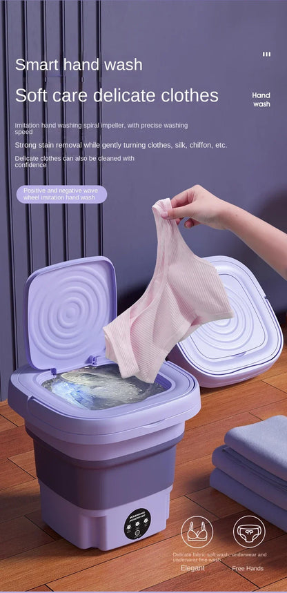 8L Mini Folding Washing Machine – Portable Laundry Washer with Automatic Modes & Drain Basket | Compact & Travel-Friendly