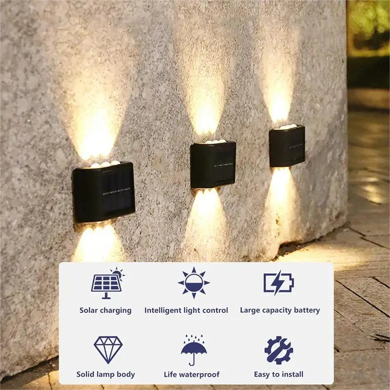 1/2pcs Solar Outdoor Courtyard Lamp – Modern Up and Down Wall Lamp for Home & Garden Decoration, IP65 Waterproof