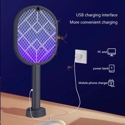 2-in-1 Electric Mosquito Racket and Insect Killer - USB Rechargeable Handheld Mosquito Swatter with Protective Net for Home and Bedroom