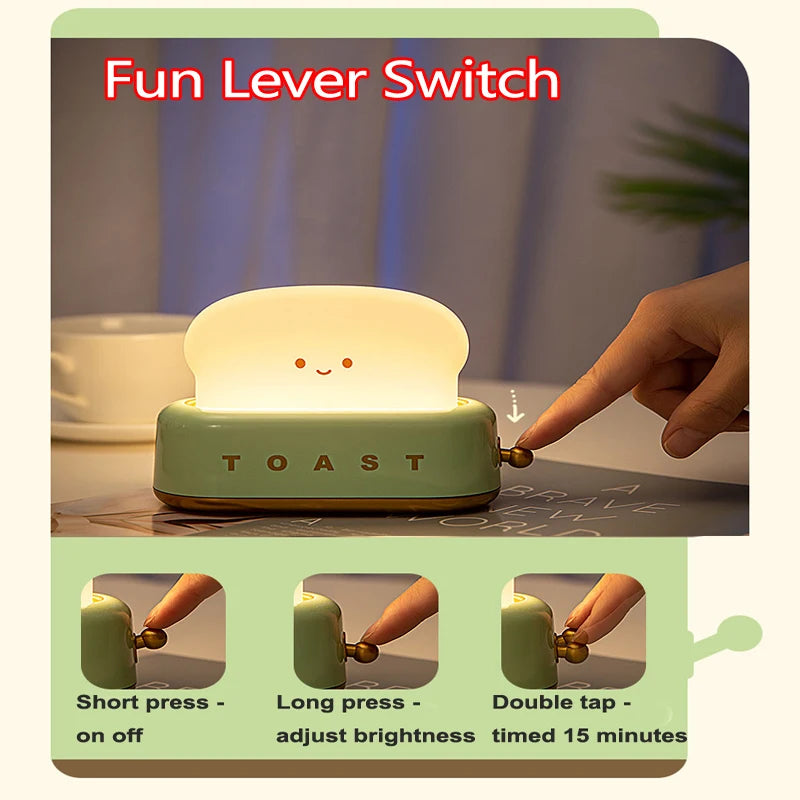 Creative Bread Toast Table Light - USB Rechargeable LED Nightlight