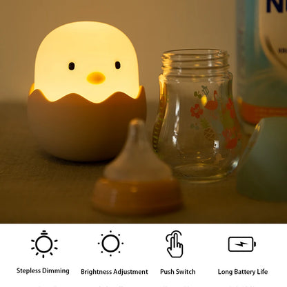 Cartoon Eggshell Chicken Night Light - Touch-Controlled Rechargeable LED Lamp for Bedrooms - Perfect Gift for Children