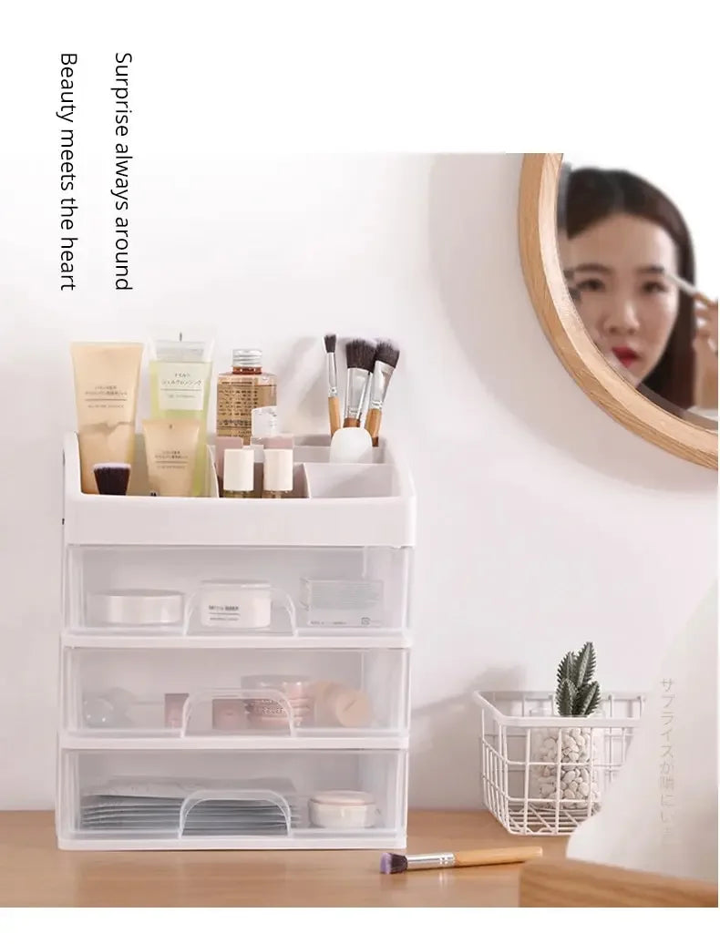 Clear Plastic Makeup & Jewelry Organizer | 3-Drawer Desktop Storage Box for Cosmetics and Essentials