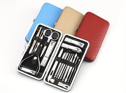 19-Piece Stainless Steel Personal Care Kit - Nail Clippers, Ear Tweezers, High-Carbon Steel Blade, Nail File, and More