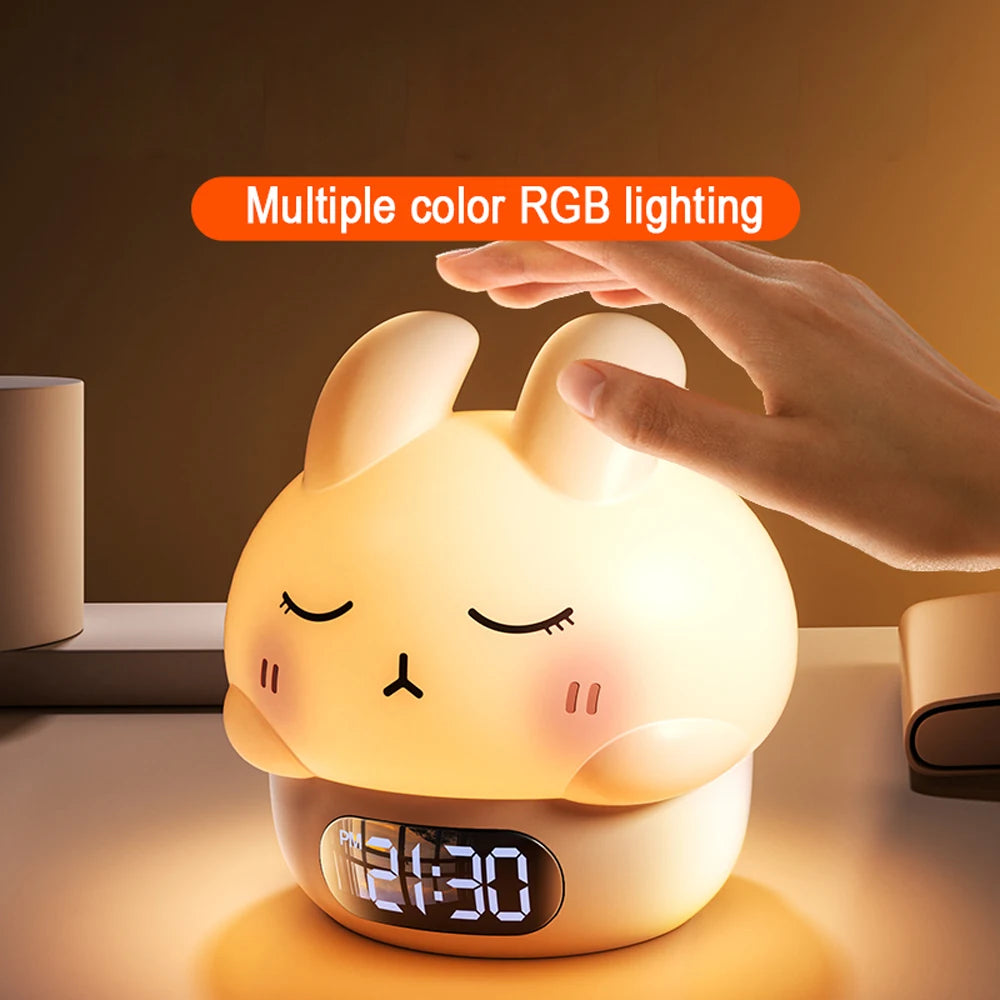 Cute Bunny Night Light Digital Alarm Clock | LED Desk Clock with Timer, RGB Ambient Lighting & Temperature Display for Kids’ Room Decor