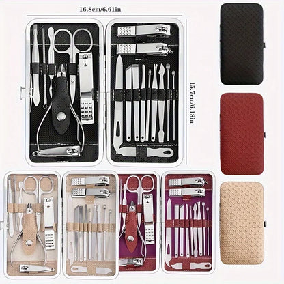 19-Piece Stainless Steel Personal Care Kit - Nail Clippers, Ear Tweezers, High-Carbon Steel Blade, Nail File, and More