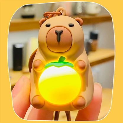 Luminous Capybara Keychain - Cute Mini Capybara Doll Keyring with LED Light & Gold Lobster Clasp