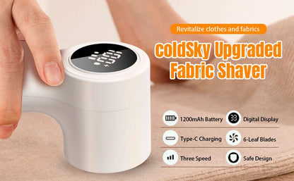 Rechargeable Fabric Lint Remover – 3-Speed Electric Shaver with Digital Display, 2 Replaceable Blades, and Suction System