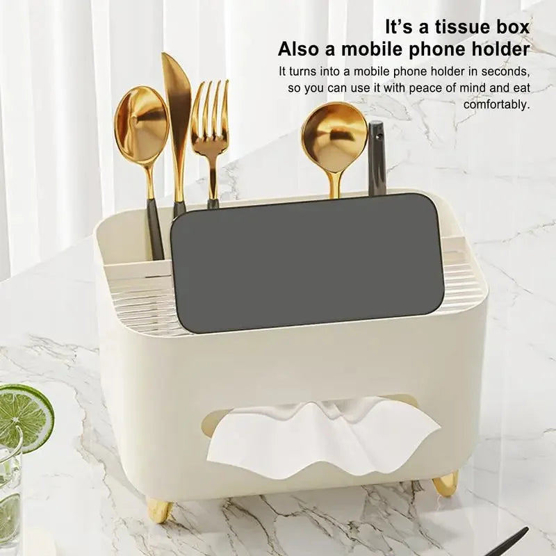 Multifunctional Tissue Box & Desktop Organizer – Modern Living Room Tissue Holder with Compartments