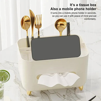 Multifunctional Tissue Box & Desktop Organizer – Modern Living Room Tissue Holder with Compartments