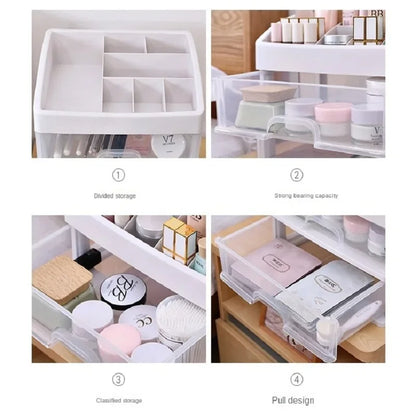 Clear Plastic Makeup & Jewelry Organizer | 3-Drawer Desktop Storage Box for Cosmetics and Essentials