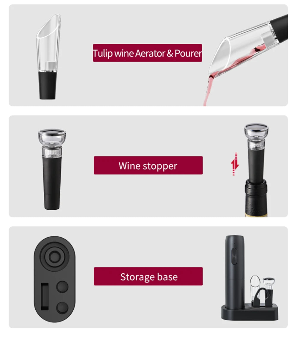 Electric Wine Bottle Opener – Automatic Corkscrew with Charging Base | Battery-Powered Wine Tool for Effortless Bottle Opening
