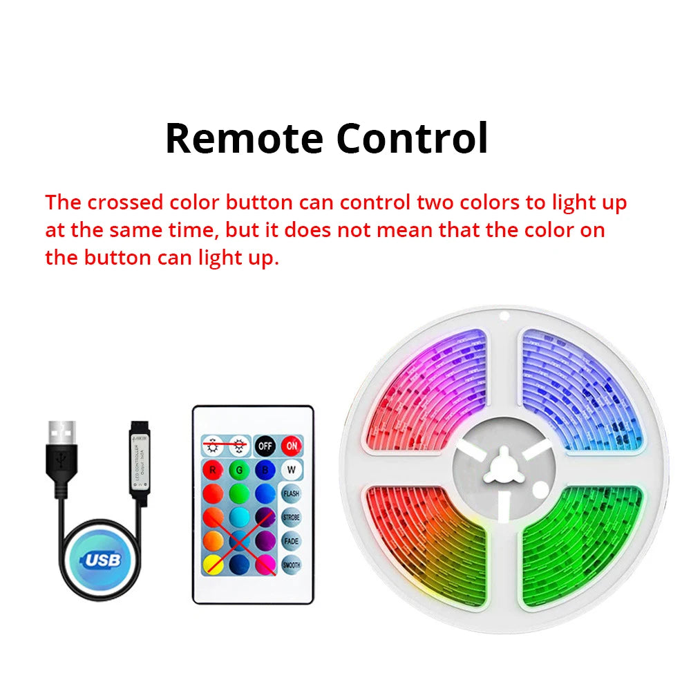 10M RGB LED Strip Light with Remote Control - Flexible USB-Powered Backlight for TV, Desktop, and Home Décor