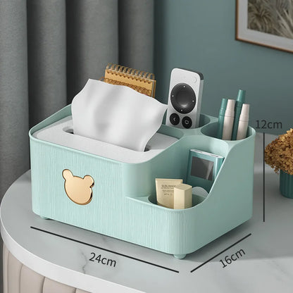 Cartoon Bear Storage Tissue Box – Multi-Functional Cute Organizer with Divided Compartments