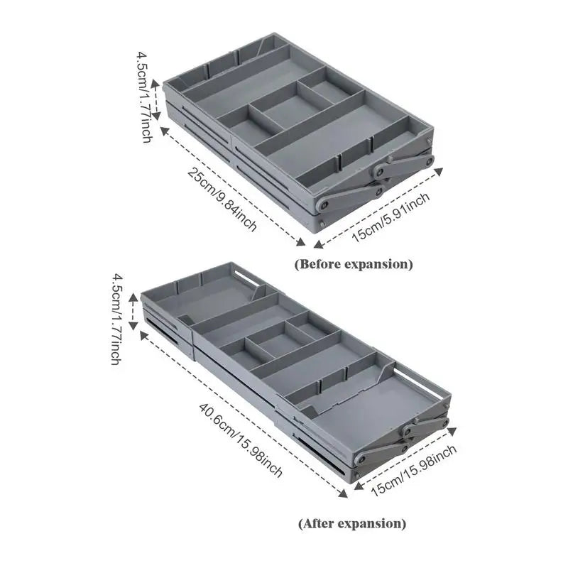 2/3-Tier Adjustable Drawer Organizer Tray – Expandable Jewelry, Makeup, and Desk Storage Box for Home Organization