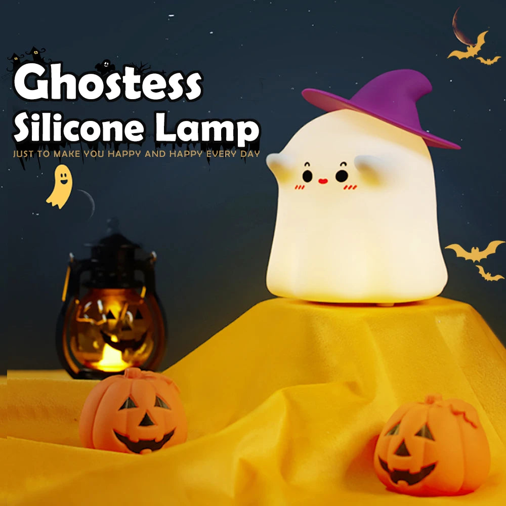 Halloween Pumpkin Night Light - Cute Soft Silicone Safe Lamp with Timing and Dimmable Features for Bedside Decor and Halloween Gifts