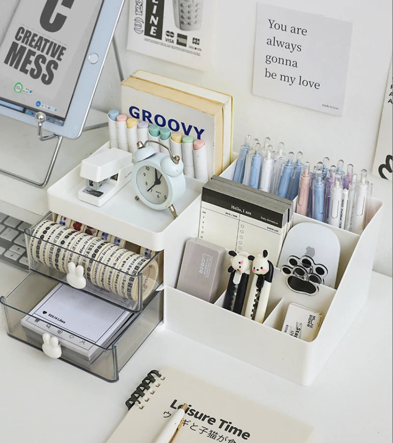 Transparent Desktop Organizer with Drawers – Multi-Functional Storage Box for Office Supplies, Cosmetics, and Stationery