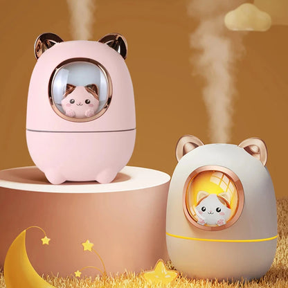 Cartoon Cat Air Humidifier – Silent USB Rechargeable Aroma Diffuser with Night Light for Home, Office & Car