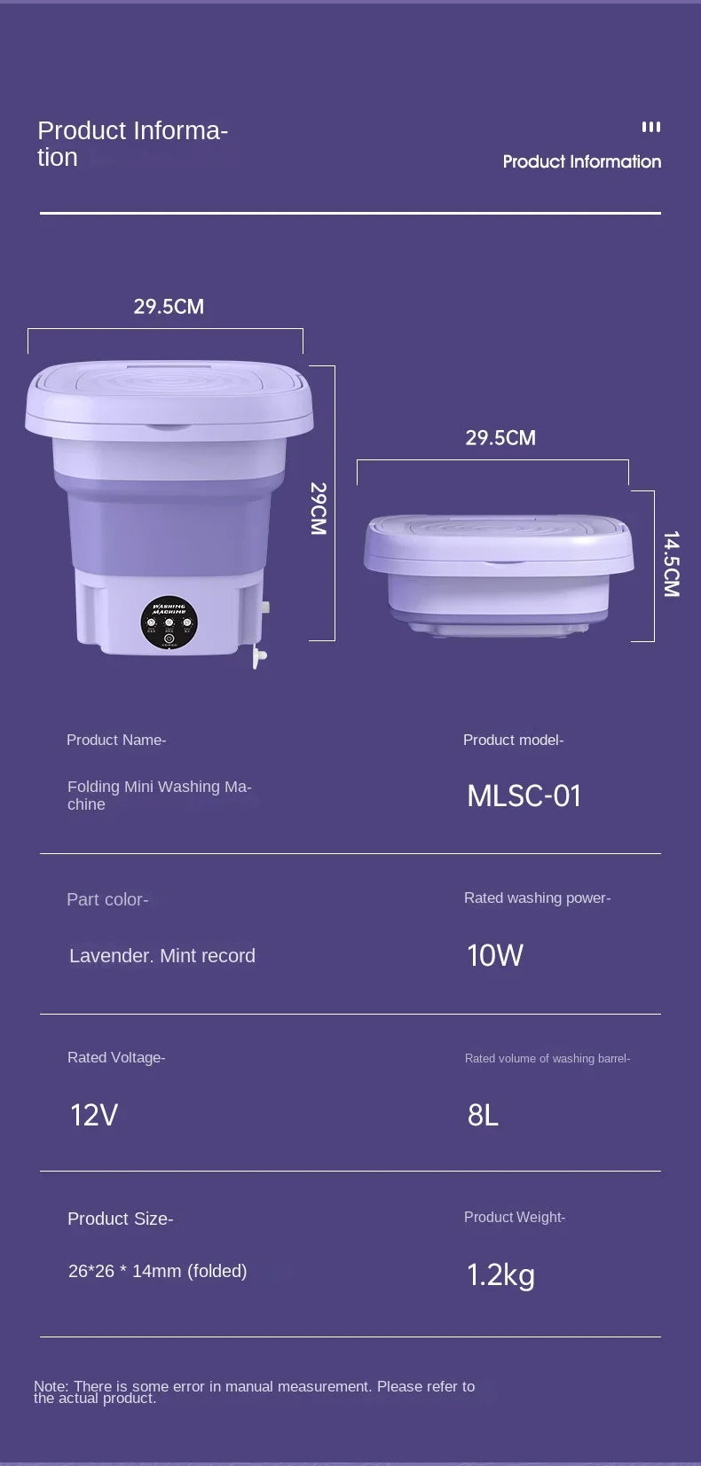 8L Mini Folding Washing Machine – Portable Laundry Washer with Automatic Modes & Drain Basket | Compact & Travel-Friendly