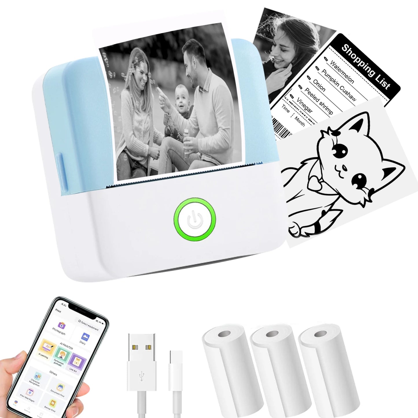 Mini Printer - Inkless Sticker Maker & Portable Thermal Printer for Photo Journals, Notes, and Memo (Bluetooth)