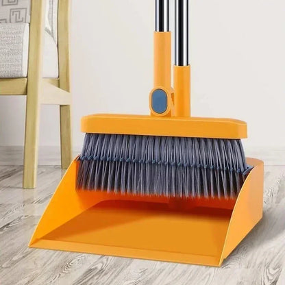 Rotary Long-Rod Broom and Dustpan Set – Non-Stick Hair Multi-Function Cleaning Kit for Household Use